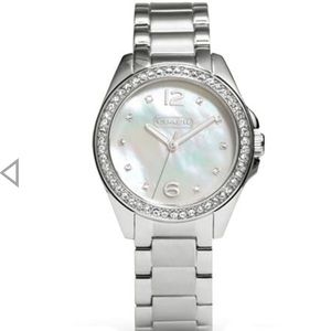 COACH TRISTEN WOMEN’S MOTHER OF PEARL STEEL DIAMOND WATCH